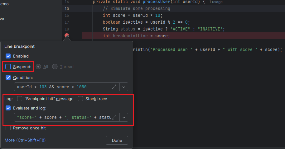 non suspending conditional breakpoint