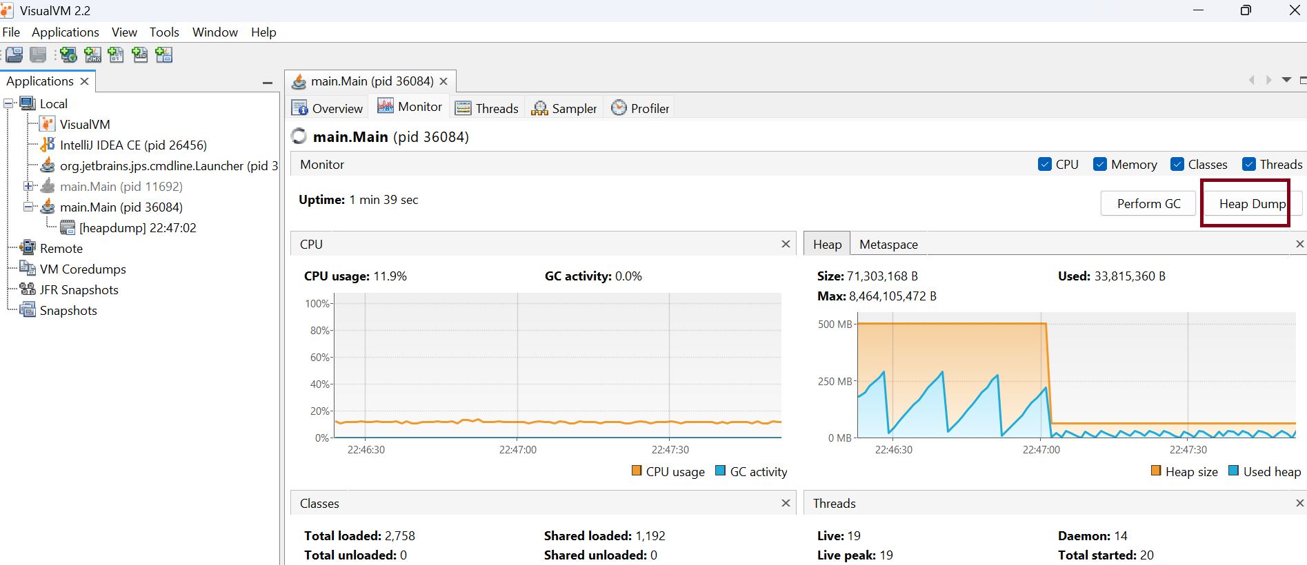 Using profiler in Visual VM