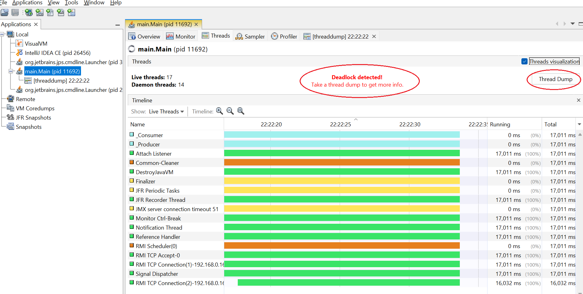 Thread dump in Visual VM